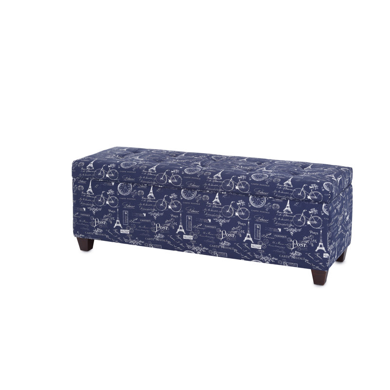 Cappiello Upholstered Storage Bench, Indigo/White/Navy Blue