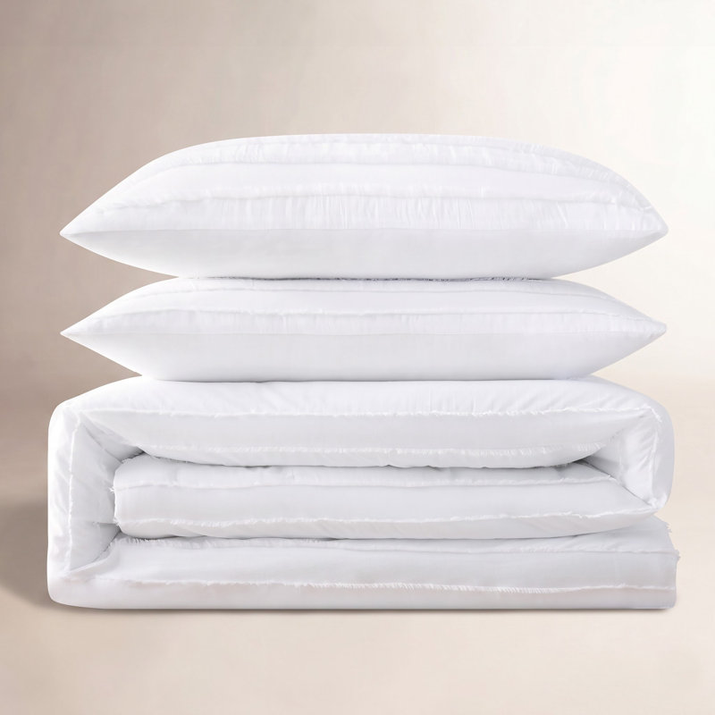 Ensemble de housse de couette 3 pièces Naveen, Housse de couette double / grand et 2 taies décor, Blanc