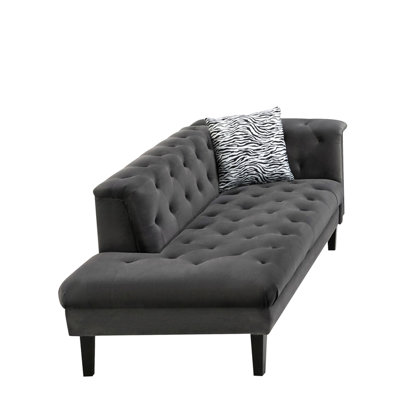 34.5" Velvet Chaise In Dark Gray - Classic Design 67" Seat Width Ample Seating Area