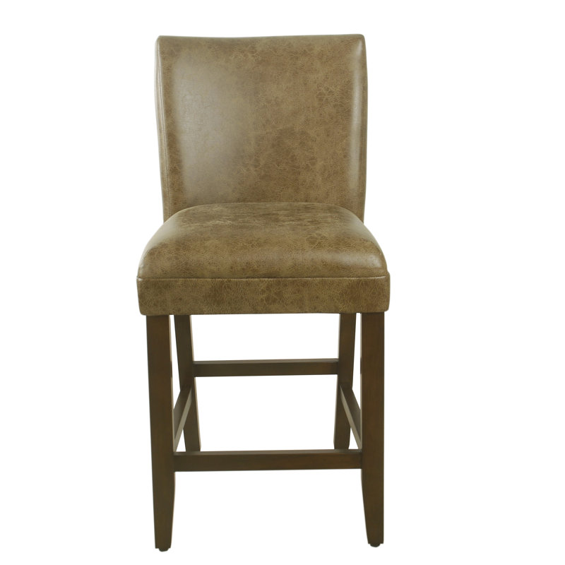 Taib Upholstered Counter Stool, Light Brown Faux Leather
