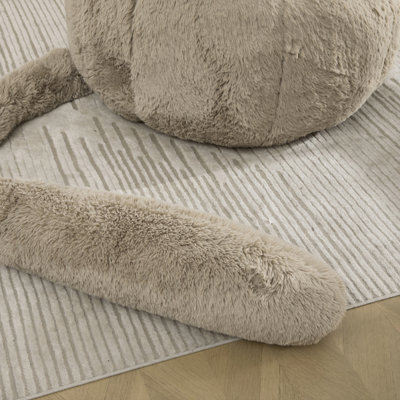 Pouf une place sans os, 106 cm de large, en fausse fourrure, en forme de chat avec coussin en forme de queue, pouf moelleux, fauteuil de sol confortable pour lire, jouer ou faire la sieste dans un salon, une chambre ou un appartement, taupe