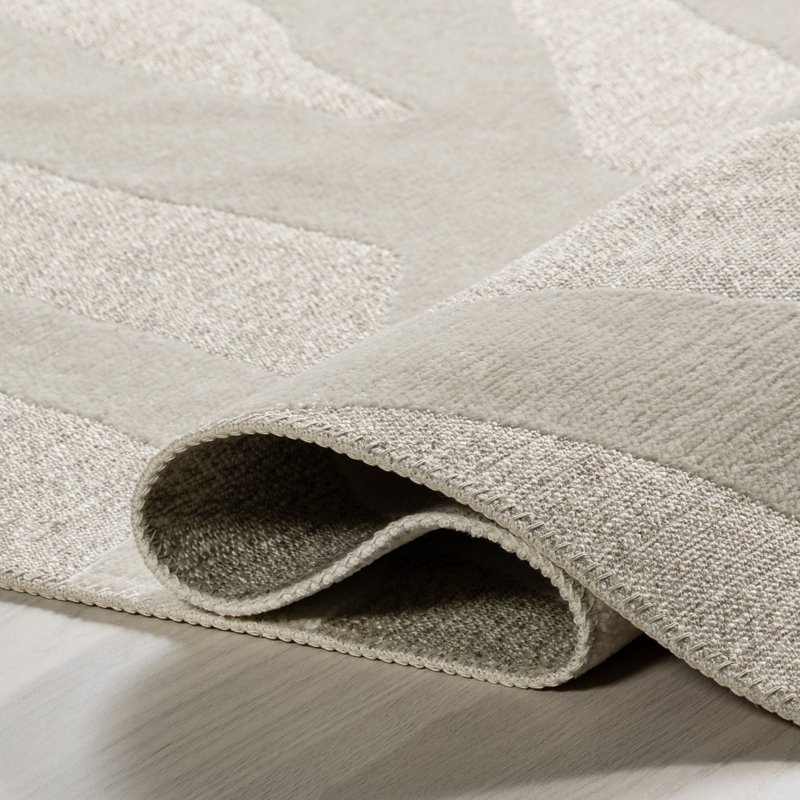 Cream Claude Abstract Fringed Reversible Machine Washable Area Rug, Rectangle 5'3" x 8'
