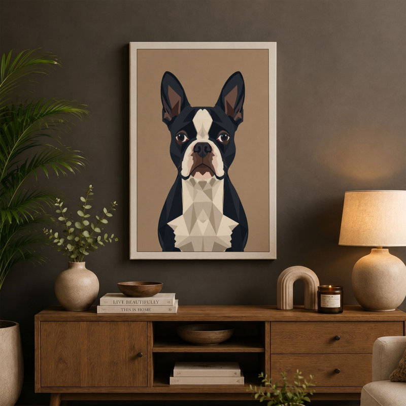 Boston Terrier Geometric - Wrapped Canvas, 36x24 - 91.4 x 61.0 cm, Sage Border