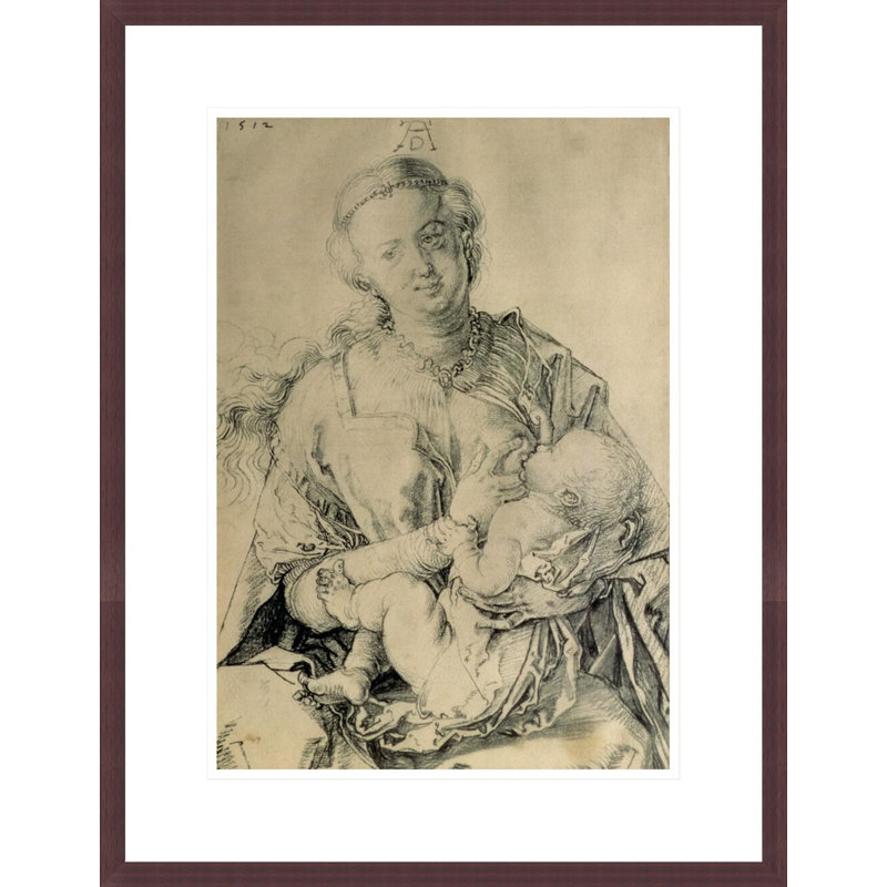 Vierge Marie qui tète l'enfant Christ (dessin au fusain) par Albrecht Dürer, impression giclée encadrée