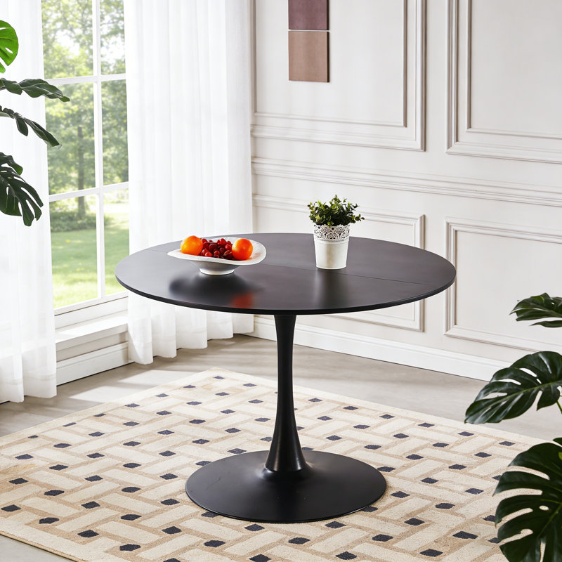 42" Round Dining Table Set for 4-6 People, Kitchen Table with Metal Pedestal Base, Black, 28.74"H x 42.12"L x 42.12"W