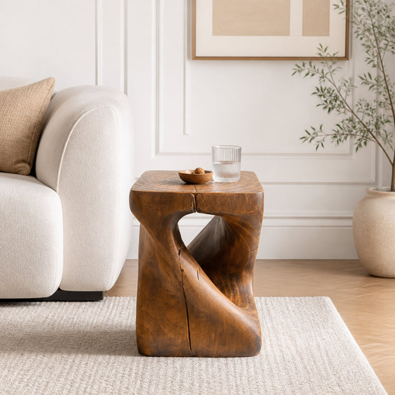 Table d'appoint à la texture imitation bois, Marron antique