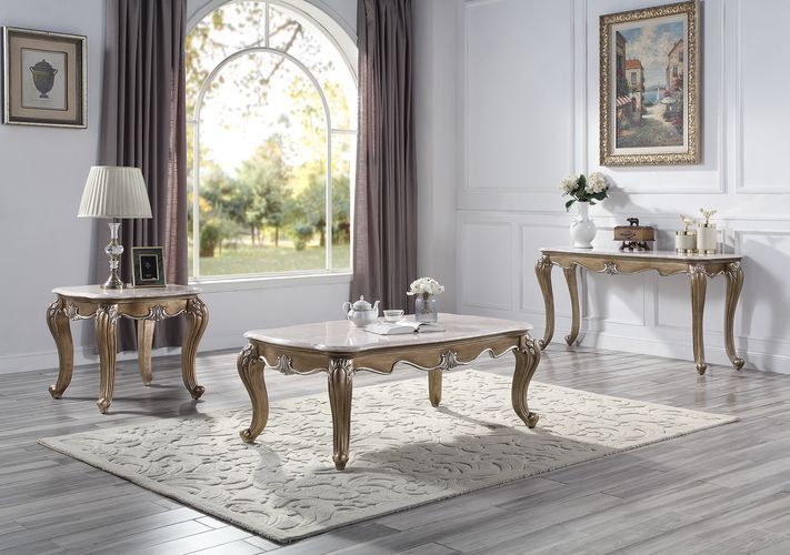 Connell 60"L Rectangular Console Table with Natural Marble Top in Antique Bronze