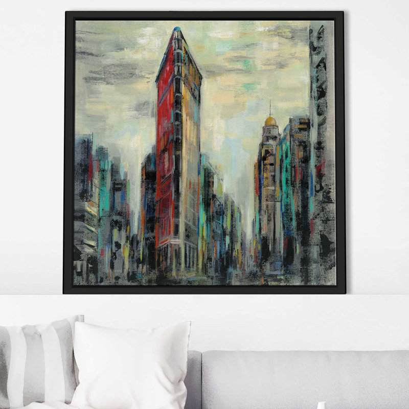 " Manhattan Flatiron Building ", 31.5" H x 31.5" W x 2" D, Black Floater Frame