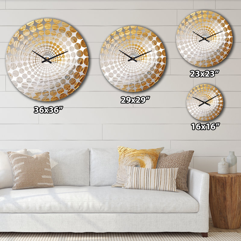 Horloge murale à spirales abstraites dorées et tourbillons infinis IV, Petit