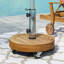 Porte-parapluies d'extérieur avec roulettes, base de parasol en bois d'acacia élégant avec tube en acier inoxydable, forme ronde, finition teck