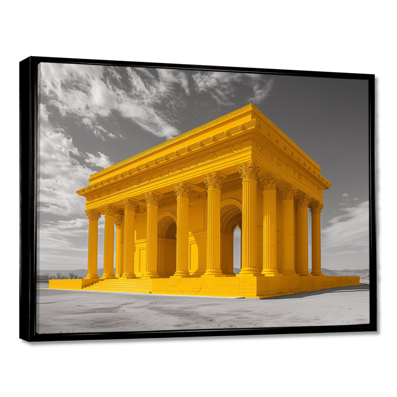 Reproduction d'art mural jaune et gris Lincoln Monument, Cadre flottant noir, H 12 po x l 20 po