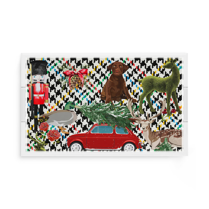 Ultimate Christmas Plaid Acrylic Rectangle Decorative Tray, 22.5"W x 14.5"D x 2"H, Red Stripe