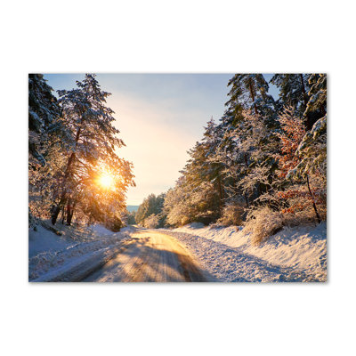 Road In The Winter Forest - Wrapped Canvas Print