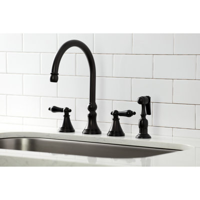 Kingston Brass Duchess Double-Handle 4-Hole Widespread Kitchen Faucet with Brass Sprayer