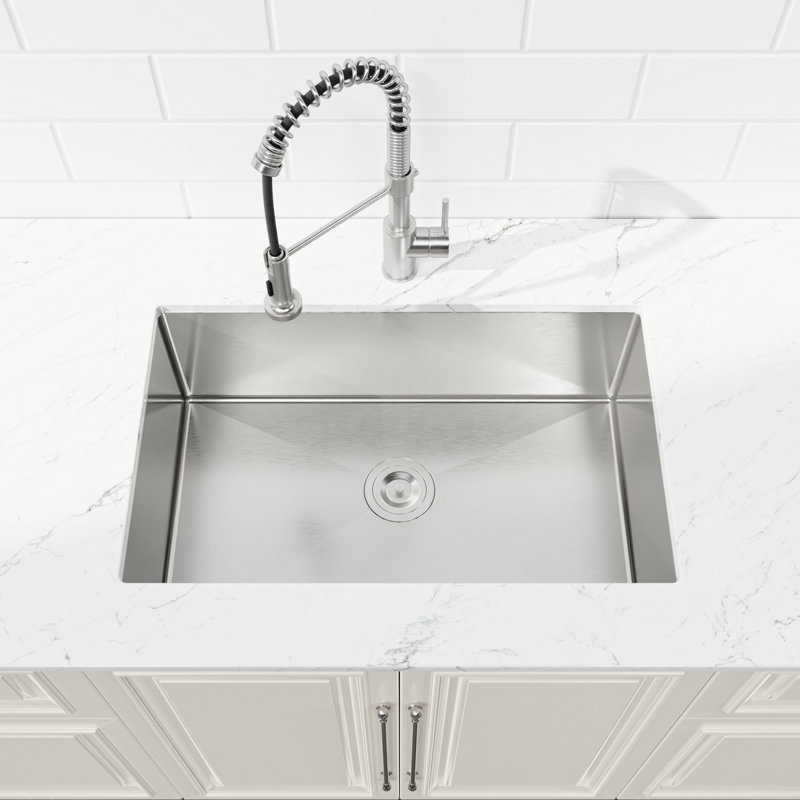 Évier de cuisine encastré à simple cuve 30 "en acier inoxydable avec crépine, Nickel brossé