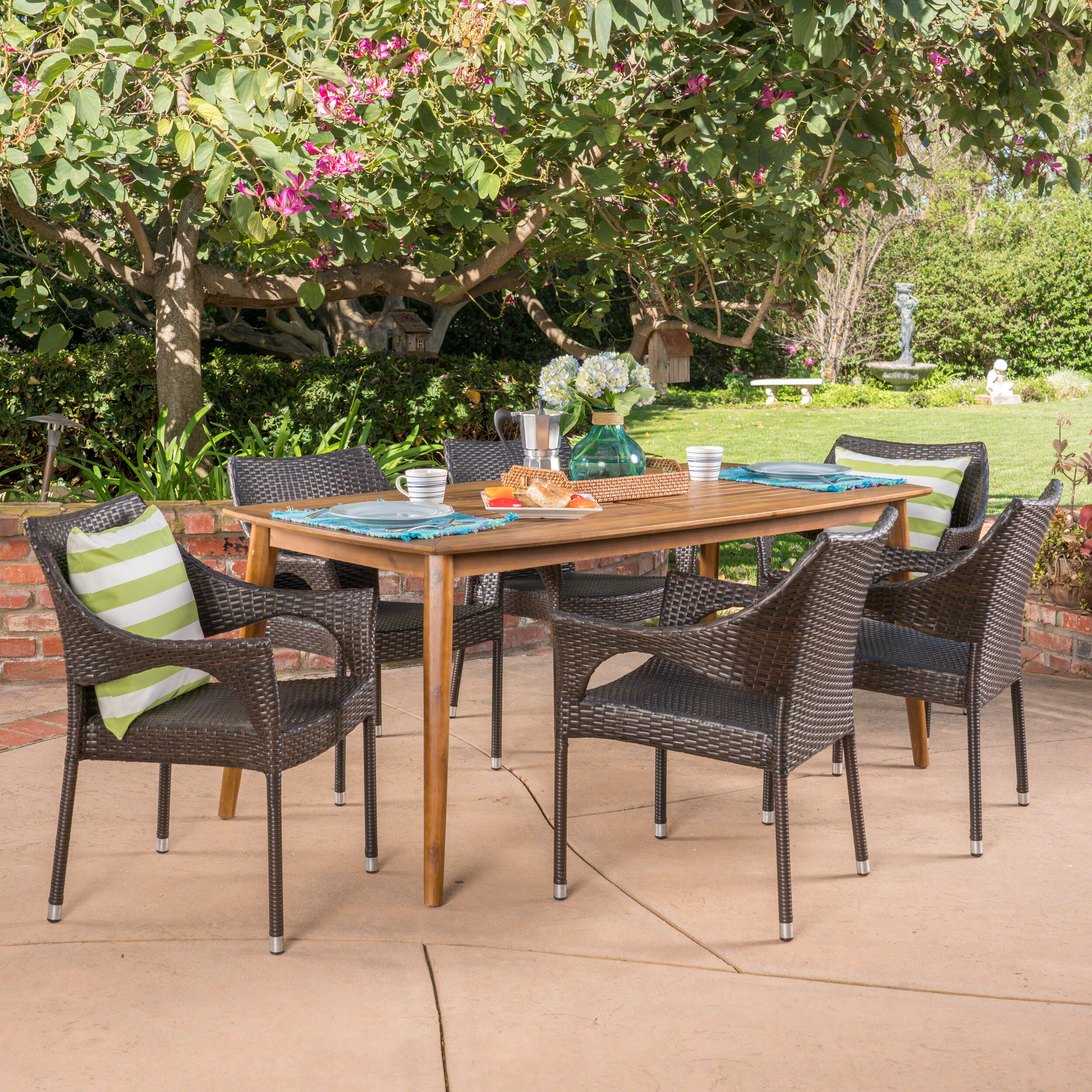 Wrought Studio Stennett Outdoor 7 Piece Wicker Dining Set | Wayfair