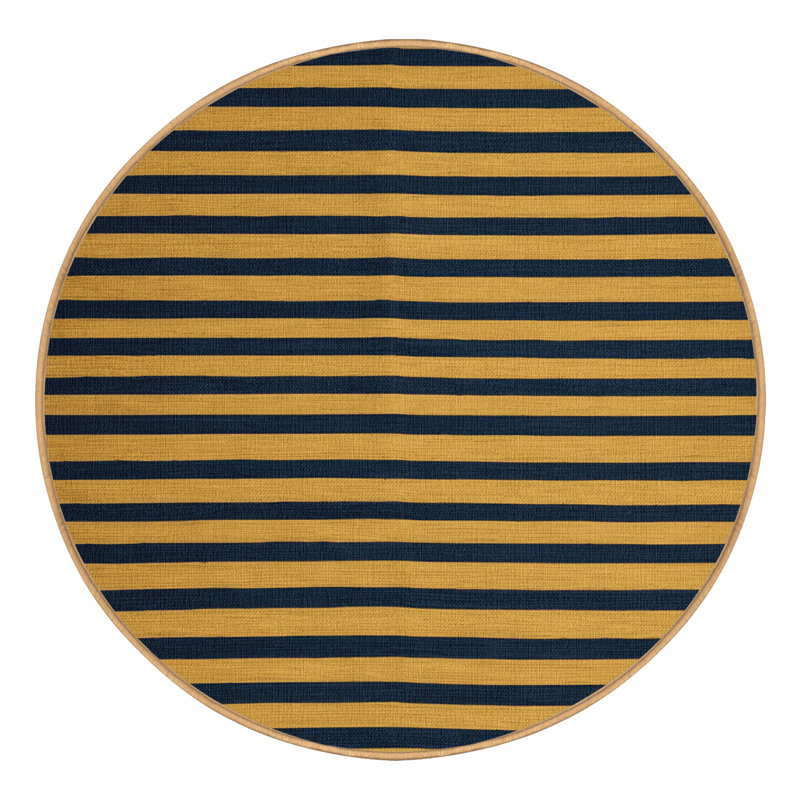 Machine Washable Horizontal Stripes Brown Area Rug, Round 8'