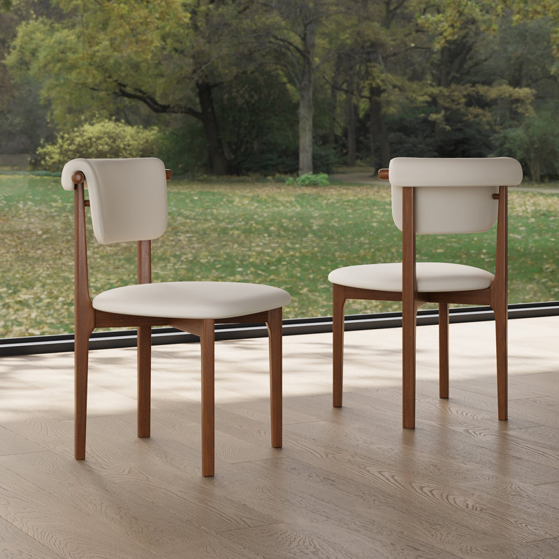 Modern Fully Assembled Faux Leather Dining chair, Light Grey, Solid Wood legs, 2 Pieces