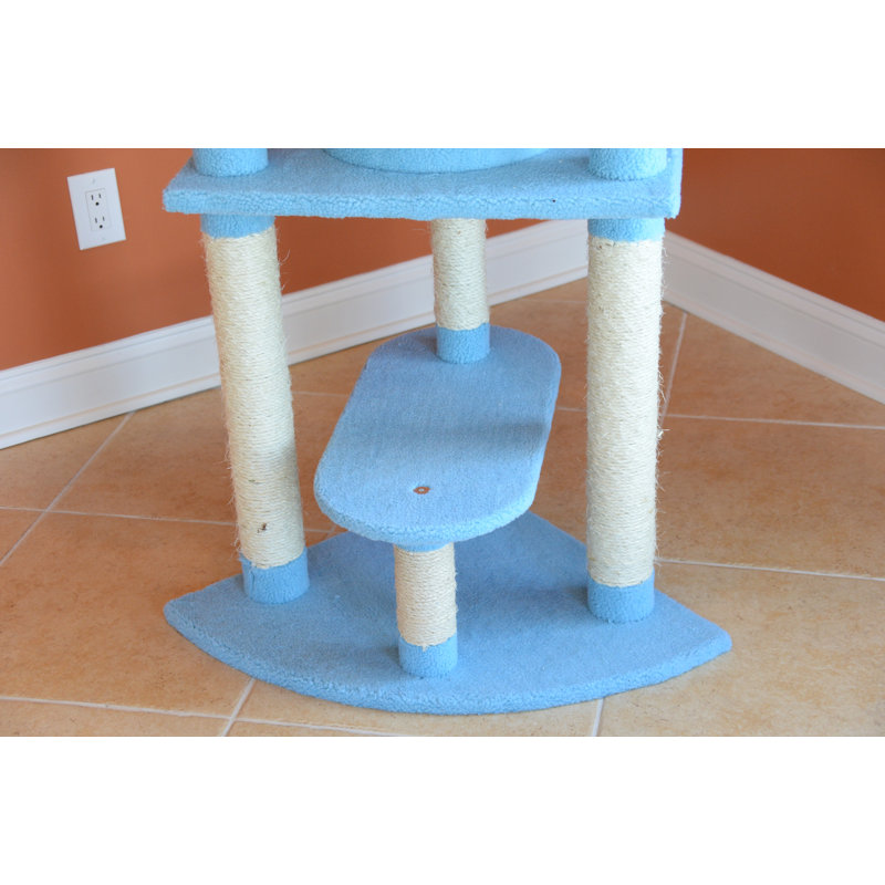 Sky Blue 65-Inch Faux Fleece and Sisal Cat Tree