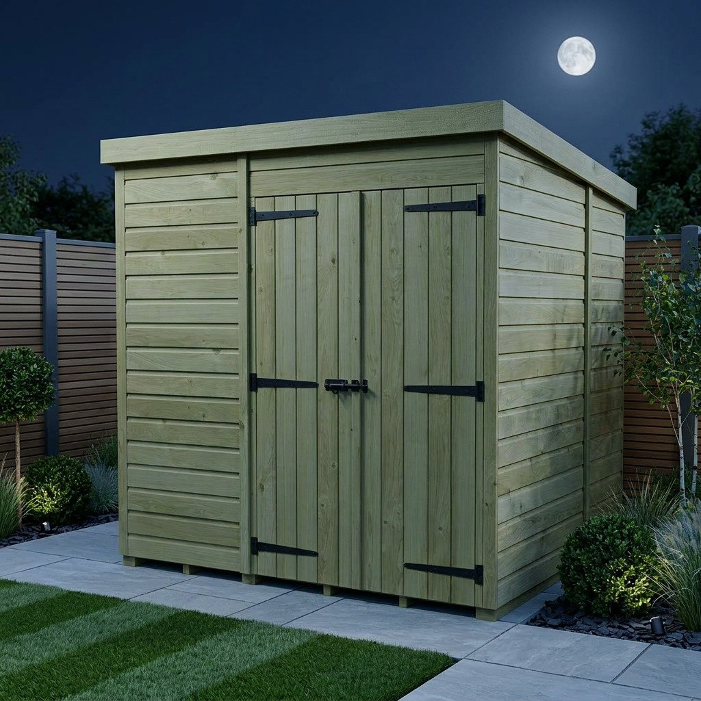 Total Sheds 7ft x 7ft Pent Garden Shed - Double Door - No Windows - Pressure Treated Timber - UK Manufactured