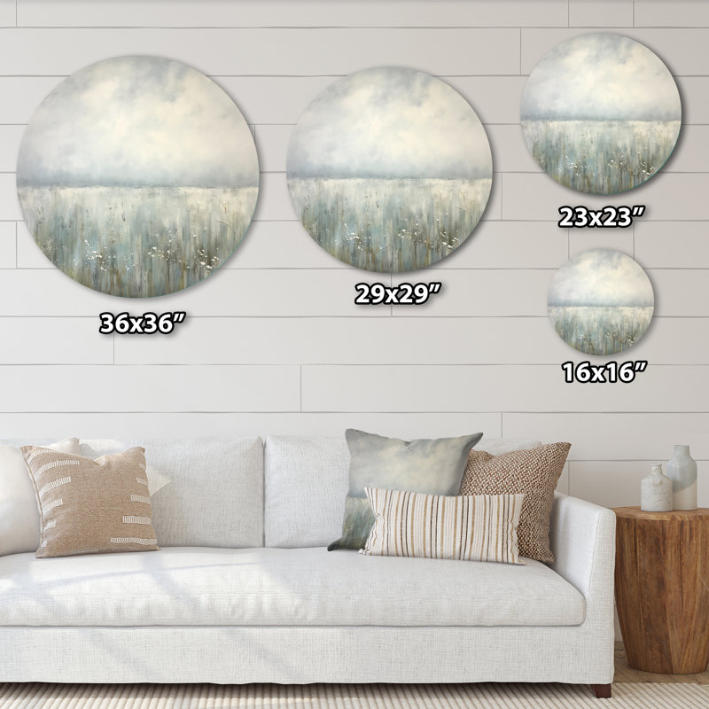 «Meadow Minimalisme Horizon I - Paysages», art rond en métal, H 16 po x l 16 po