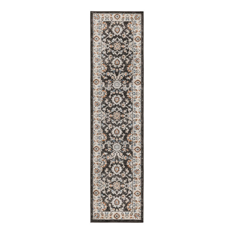 Tapis floral gris / bleu sarcelle / orange Arends, Tapis de couloir 2 pi x 8 pi