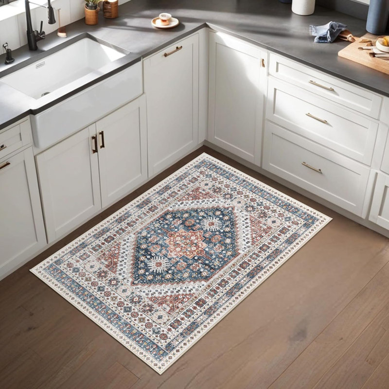 Medallion Non Slip Washable Rug(Red), Rectangle 2' x 3'