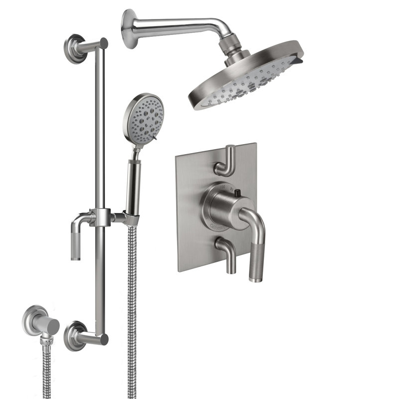 Descanso Styletherm 2.5-GPM 0.5" Thermostatic Showerhead and Handshower on Slide Bar Shower System, Carbon
