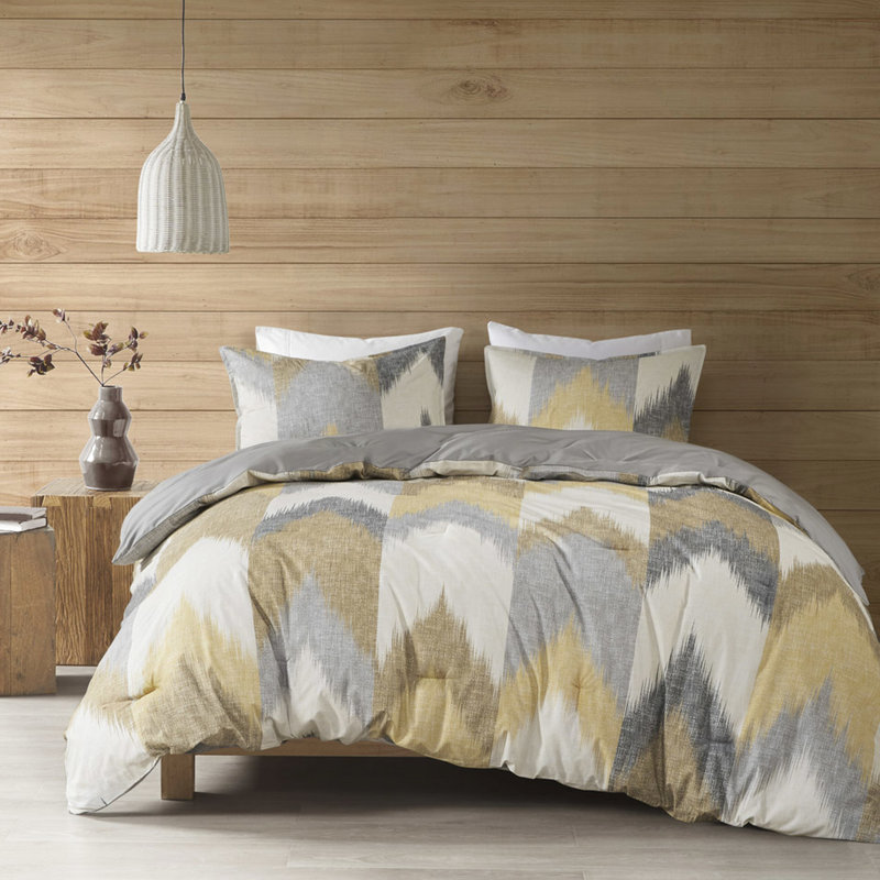 Édredon pour lit double / grand 3 pièces, jaune, rembourré, coton imprimé, mini jaune, avec rembourrage