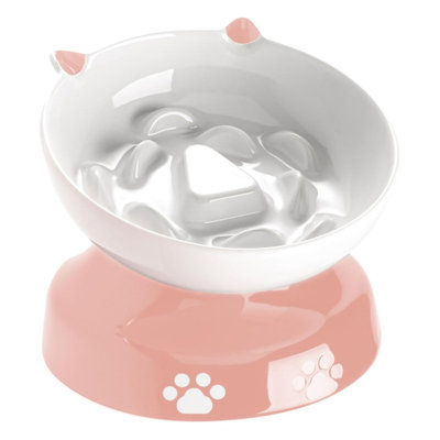 Ceramic Cat Slow FeederCat Food Bowl Tilted DesignDog Slow Feeder Bowl for Dry and Wet Food
