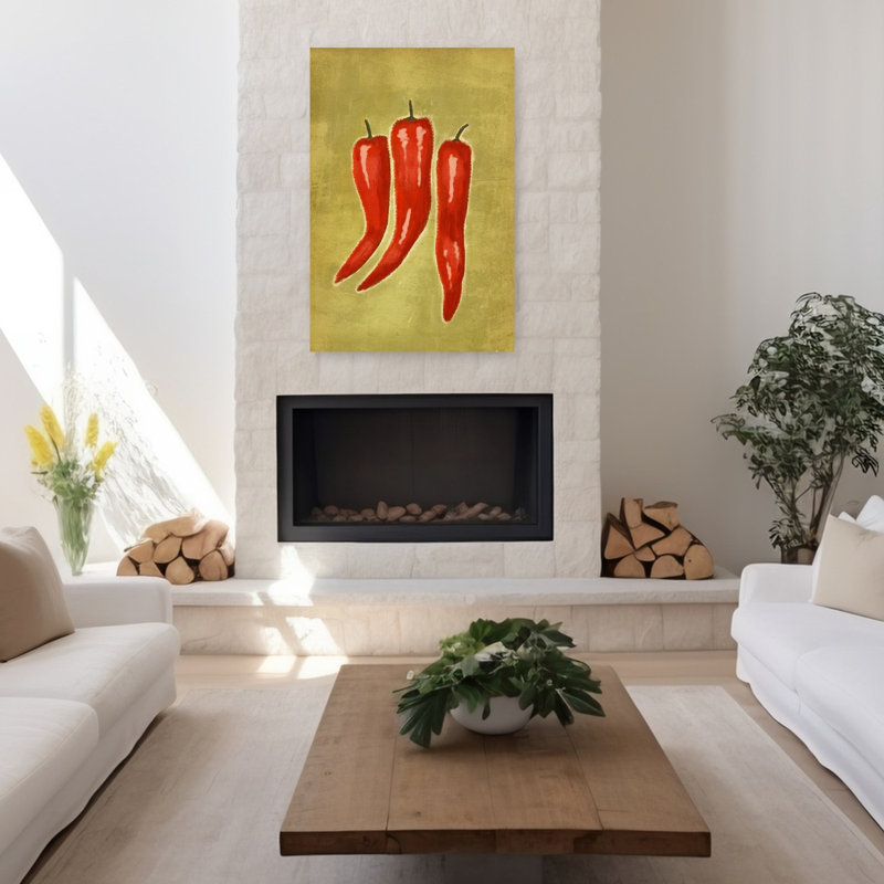 «Hot Chili Trio», art mural rustique et vibrant, H 48 po x l 32 po