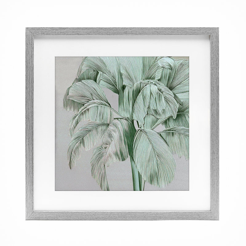 «Green Tropical Sway», reproduction d'art sous verre encadrée par Norm Stelfox, H 13 po x l 13 po, Cadre de ferme gris