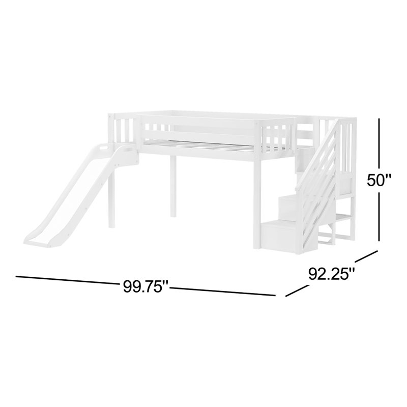 Lit mezzanine simple en bois massif Kincer, Blanc