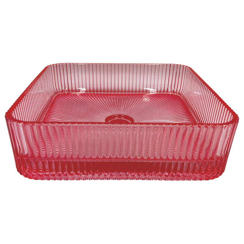15" Glass Square Vessel Bathroom Sink, Red Rose
