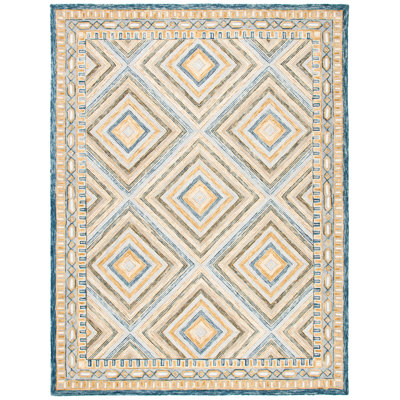 Seidl Geometric Handmade Tufted Wool Navy/Gold Area Rug