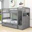 Lit superposé simple au-dessus de simple / double à 3 tiroirs avec tablettes de rangement et lit inférieur convertible Eadon Kids-478683762