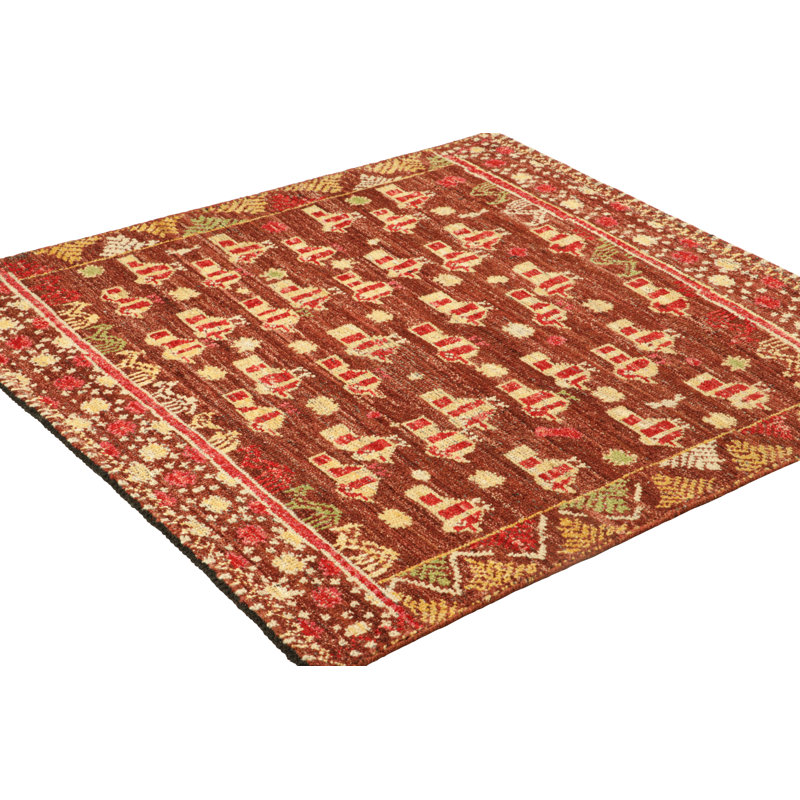 Burano Hand Knotted Wool Animal Print Area Rug, Square 4'