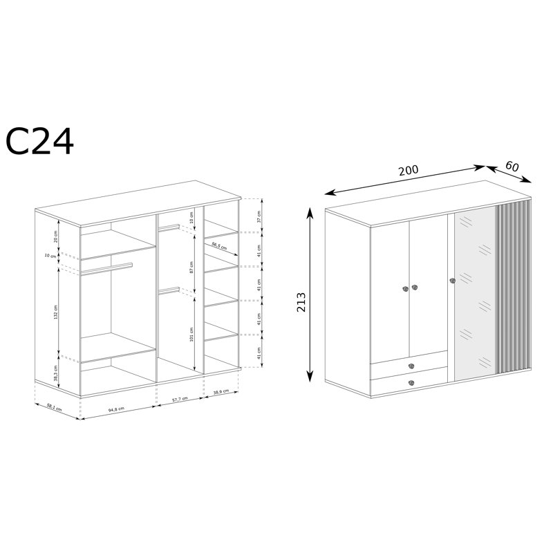 Cali Laminate Wardrobe, 213cm H x 200cm W x 60cm D