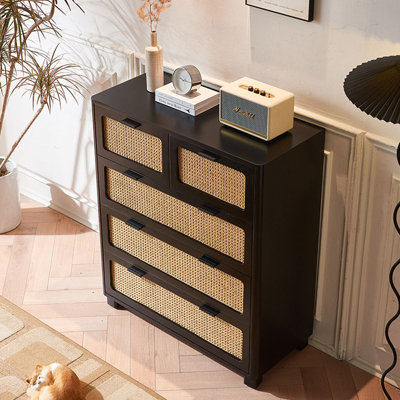 Rattan Wood Five-drawer Storage Cabinet 5 - Drawer Dresser