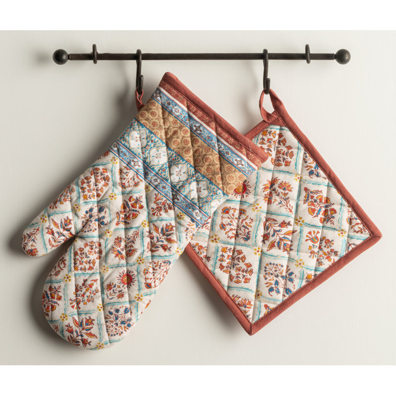 Maison D' Hermine Paisley Linen Potholder & Oven Mitt Set