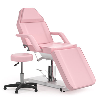 ABTSalon Hydraulic Tattoo Bed & Massage Table with 360° Swivel Stool, 3-Section Adjustable Facial Bed, 500LBS Heavy-Duty for Salon, Spa & Tattoo