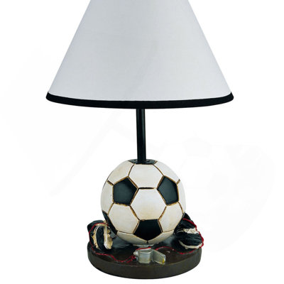 15" Tall Polyresin Accent Table Lamp, Soccer Shaped, Cone Linen Shade