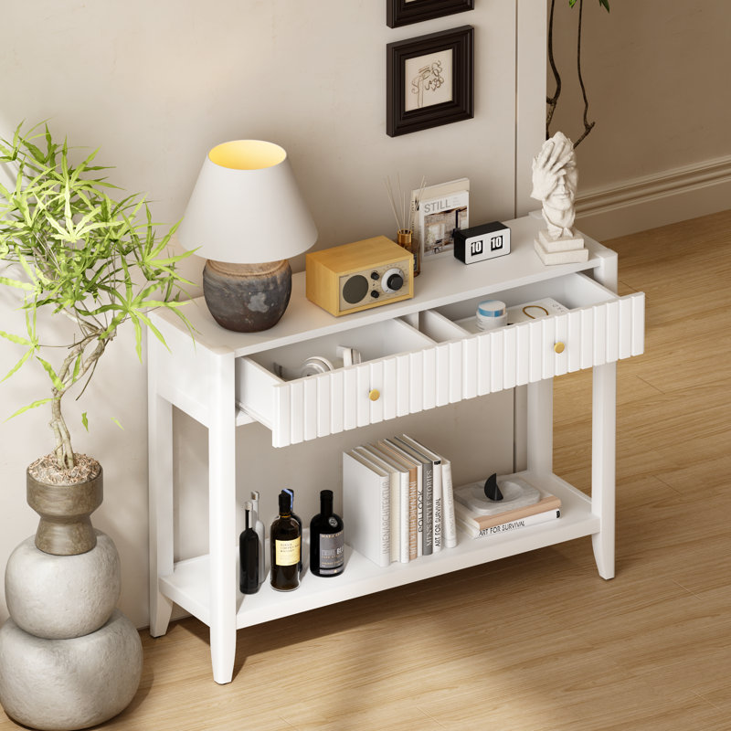 Console de 29,53 po de hauteur avec tiroirs, table d'appoint étroite en bois avec tablette de rangement pour hall d'entrée, vestibule, couloir, salon, blanc
