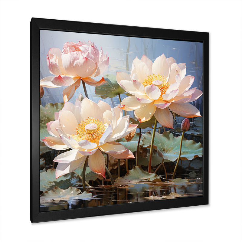 " White Yellow Lotus Romantic Impression ", Black Picture Framed, 16" H x 16" W x 1" D