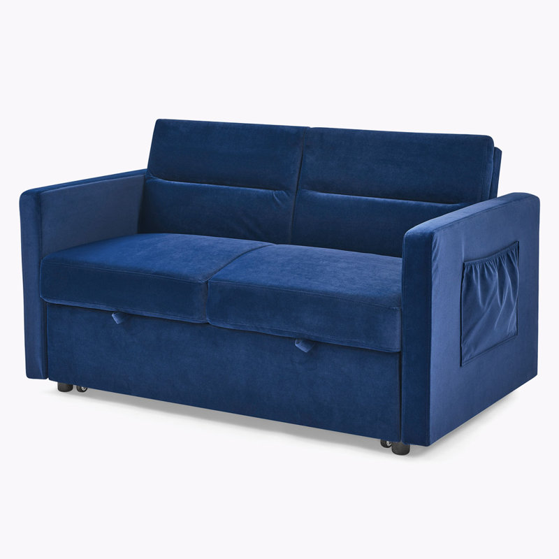 Canapé-lit avec lit escamotable 54,5 po Alacyia, Velours bleu