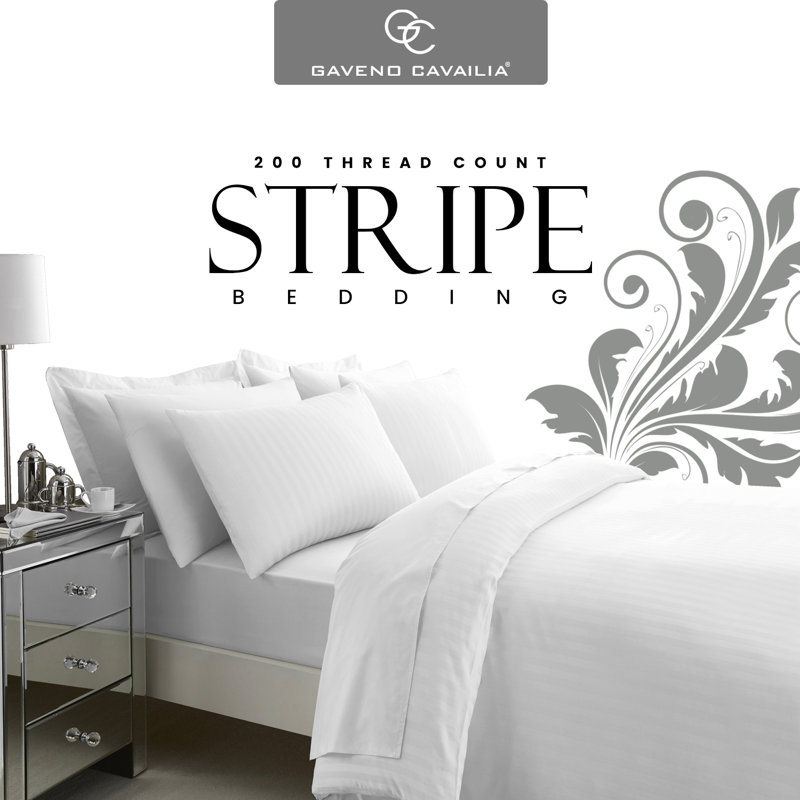 Premium Cotton Satin Stripe 200 TC Duvet Cover Set Soft Smooth Breathable Easy Care Bedding with Pillowcases Comfortable