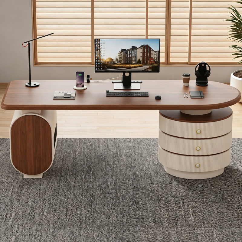 Bureau italien multifonctionnel, Brun / Beige, 29.53" H x 78.74" W x 27.56" D