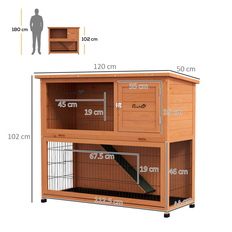 Rabbit Hutch Guinea Pig Hutch Outdoor Wooden withTray Orange 102Hcm