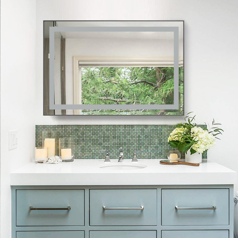 Led Bathroom Vanity Mirror,backlit And Front Lit,multifunction,wall Mounted,gun Ash, 28" x 36"