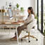 Chaise de bureau ergonomique TY en velours blanc, chaise de bureau pivotante réglable avec base en métal argenté pour bureau à domicile et chambre à coucher